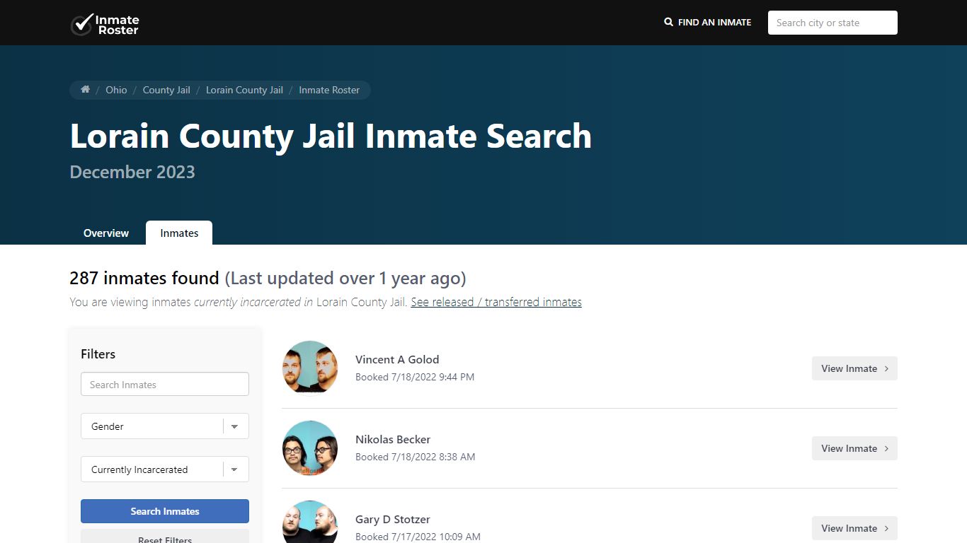 Current Inmate Roster for Today | Lorain County Jail